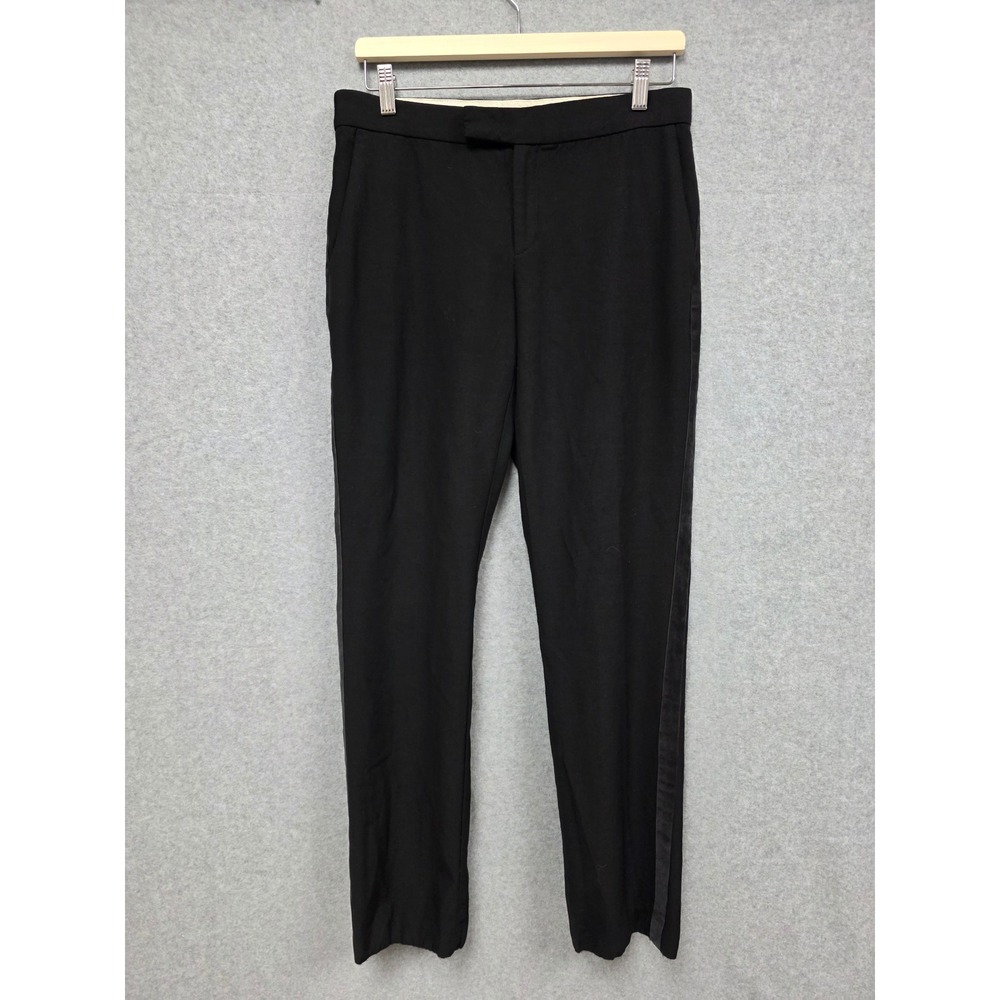 Ralph Lauren Trousers Women 8 Black Merino Wool Satin Stripe Tuxedo Formal Pants